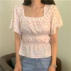 Square-neck Floral Short-sleeve Top White - One Size