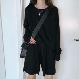 Set: Long-sleeve T-shirt + Shorts Black - One Size