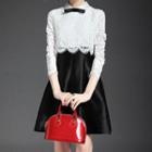 Lace Panel Collared A-line Dress
