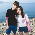 Couple Matching Pocketed Elbow-sleeve T-shirt
