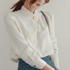 Buttoned Shirred Blouse / Boot-cut Pants