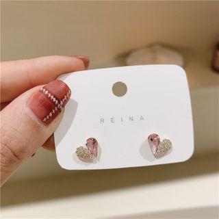 Heart Rhinestone Earring 1 Pair - Pink & White - One Size