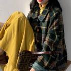 Plaid Button Knit Jacket / Plain Long-sleeve Top / Midi A-line Skirt