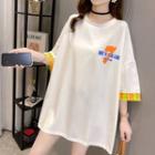 Contrast Trim Lettering Print Elbow-sleeve T-shirt