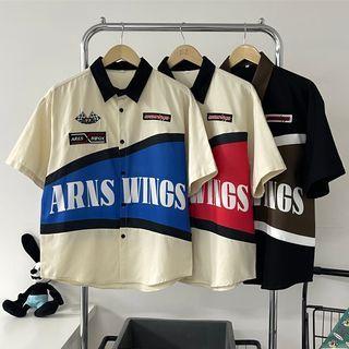 Polo Short-sleeve Lettering Color Block T-shirt