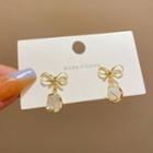 Faux Cat Eye Stone Bow Alloy Dangle Earring E4636 - 1 Pair - Gold - One Size