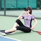 Set: Short-sleeve Color Block Letter T-shirt + Cropped Jogging Pants