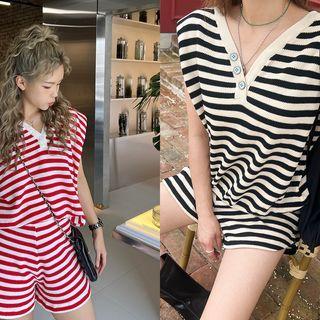 Sleeveless Stripe Knit Top & Shorts Set