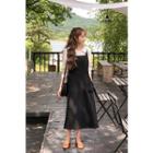 Belted Long Overall Dress Black - One Size
