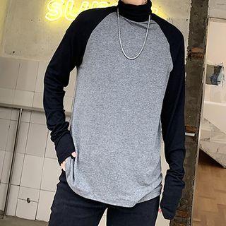 Two-tone Turtleneck Long-sleeve T-shirt