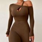Long-sleeve Cold Shoulder Fitted Boot-cut Jumpsuit