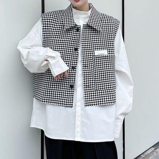 Houndstooth Collared Vest