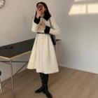 Pearl Button Shearling-collar Coat Dress
