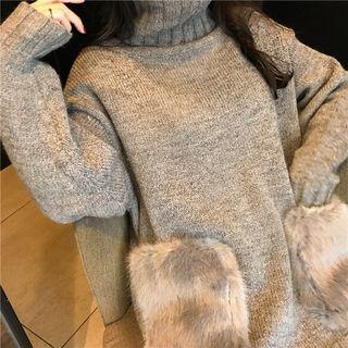 Furry Pocket Turtleneck Long Sweater