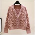 Faux Pearl V-neck Knit Cardigan
