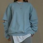Distressed Plain Pullover Sky Blue - One Size