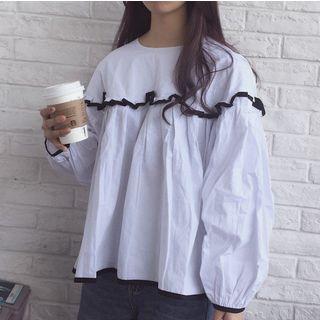 Ruffle Trim Puff-sleeve Blouse