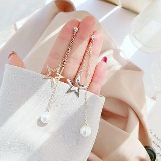 Faux Pearl Alloy Star Fringed Dangle Earring 1 Pair - Gold - One Size