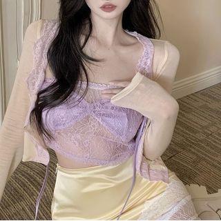 Lace Camisole / Light Cardigan / Mini Skirt