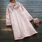 Long-sleeve Floral Embroidered A-line Qipao Dress