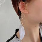 Butterfly Feather Alloy Fringed Earring 1 Piece - Fringed Earring - Feather - Gold & White - One Size