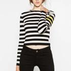 Long-sleeve Striped Cropped Knit Top