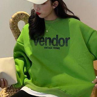 Lettering Paneled Pullover Green - One Size