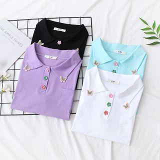 Short-sleeve Butterfly Accent Polo Shirt