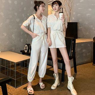 V-neck Elbow-sleeve Playsuit / Jumpsuit