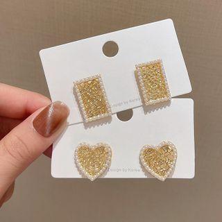 Heart / Rectangle Faux Pearl Alloy Earring