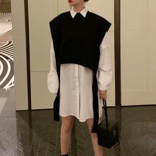 Side Tie Knit Vest / Plain Shirt Dress