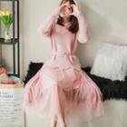 Set : Plain Long-sleeve Sweater + Accordion Pleat Skirt