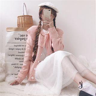 Wide Collar Cardigan Pink - One Size