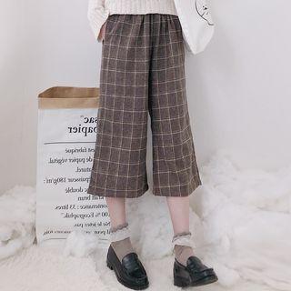 Plaid Crop Wide Leg Pants As Shown In Figure - One Size