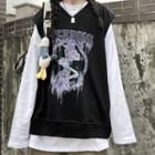 Long-sleeve Plain T-shirt / Graphic Print Vest