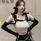 Long-sleeve Cold-shoulder Bow Accent Knit Top