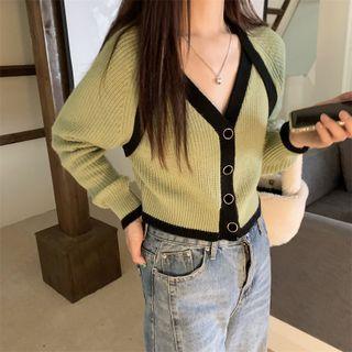 Two-tone Cropped Cardigan Green - One Size