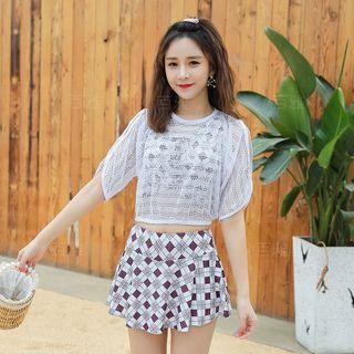 Set: Patterned Swim Top + Swim Skirt + Cover-up
