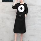Set: Printed 3/4 Sleeve Pullover + Midi Drawstring Skirt