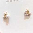 Faux Pearl Alloy Starfish Earring 1 Pair - Silver Stud - Gold - One Size