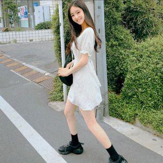 Square-neck Dotted Minidress White - One Size