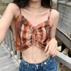 Tie Dye Lace Up Cropped Camisole Top Khaki - One Size