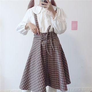 Suspender Midi A-line Plaid Skirt