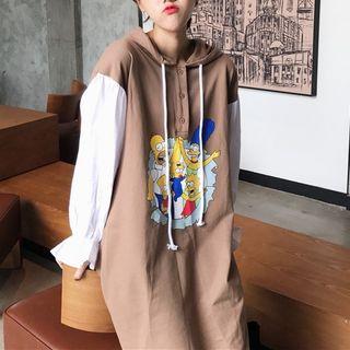 Print Panel Long-sleeve Hoodie Dress