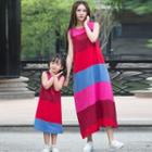 Family Colour Block Linen Cotton Sleeveless Dress