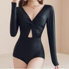 Long-sleeve Twisted Cut-out Swimsuit