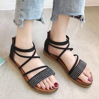 Rhinestone Strappy Back-zip Sandals