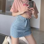 Short-sleeve Print T-shirt / Mini Denim Skirt
