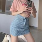 Short-sleeve Print T-shirt / Mini Denim Skirt