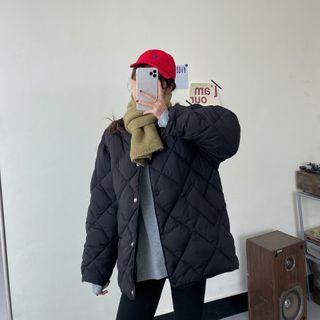 Plain Round-neck Argyle Cotton Jacket